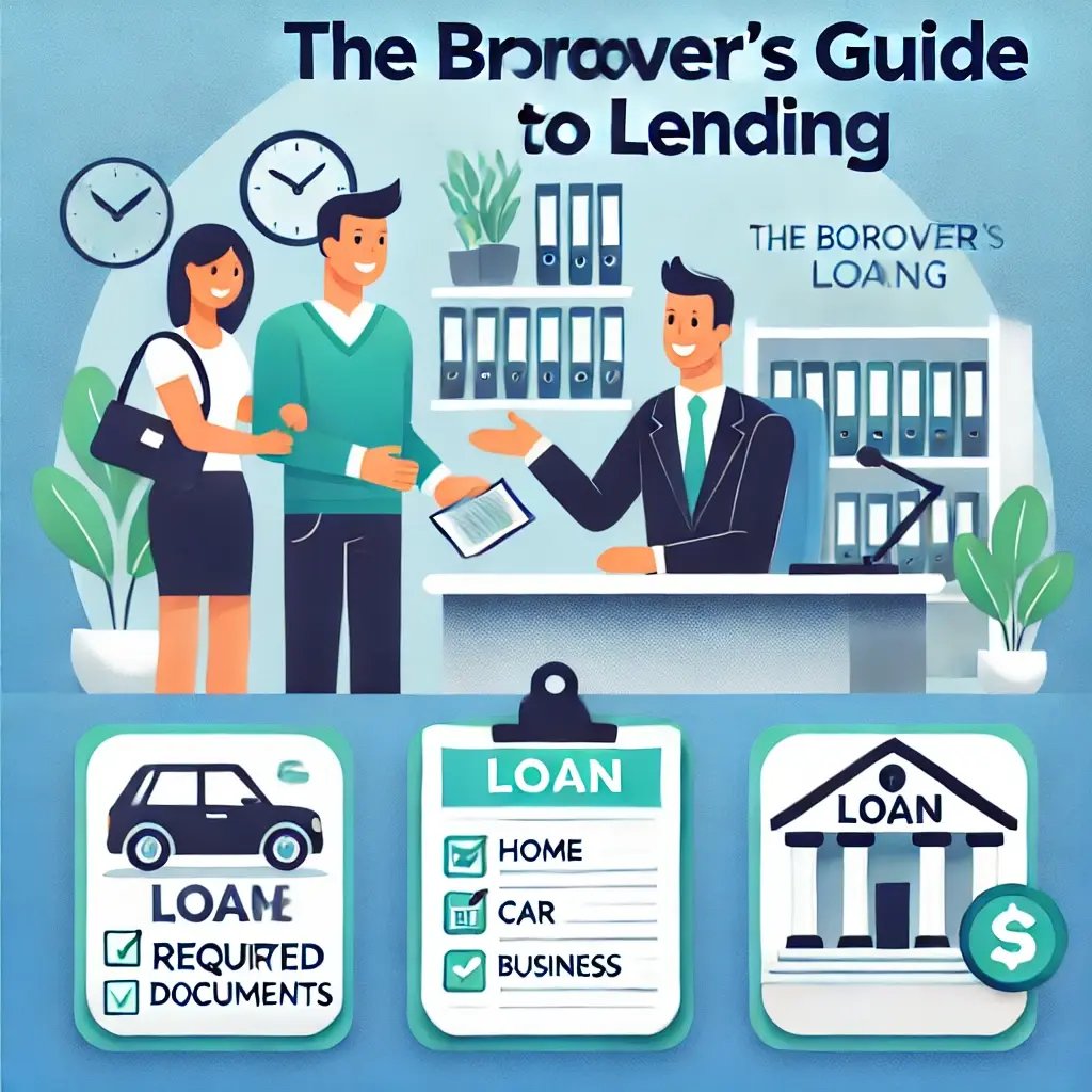 DALL·E 2025-02-02 22.52.19 - A visually appealing cover image for The Borrowers Guide to Lending. The design should include a friendly financial advisor explaining loan options